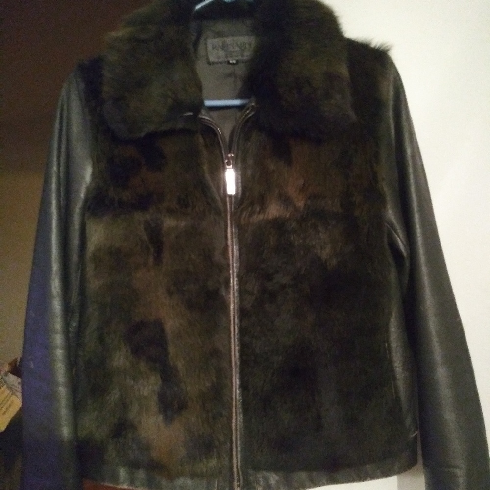 ⌛SOLD!!! Camo Rabbit Fur Leather Jacket Moto